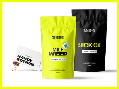 Majestic Agrestic: Weed Packaging bold font brand identity branding cannabis design logo neon colors packaging typography