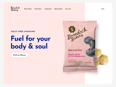 Boondock Bakery Landing Page branding bright camping colourful food fun granola handwritten healthy landing page mockup nature outdoors packaging pink protein bar snack sport typography web design