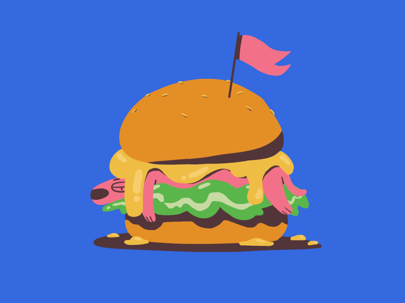 Happy 🧀🍔Day! animal animation burger character design dog gif hamburger illustration loop motion photoshop