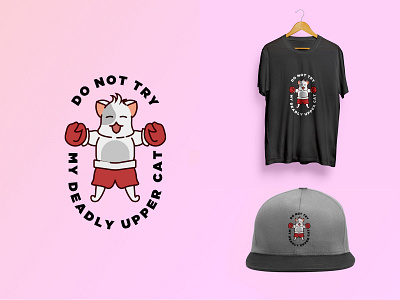 Deadly Upper Cat boxing branding cap cat cat lover design flat funny illustration graphic design illustration logo merch t shirt vector