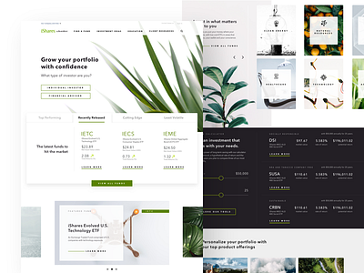 iShares Homepage Redesign clean green growth home ishares launch redesign sketch stocks trading ui ux