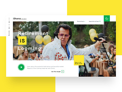 Retirement iS Looming carousel concept cutout experience grid hero landing retirement square stocks trading yellow