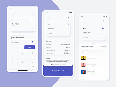 Credit Card Payment app apple pay checkout clean contacts credit card daily ui daily ui 002 dailyui friends list ios light minimal mobile ui design neumorphic payment skeumorphic submit summary transfer funds
