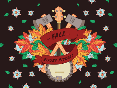 Fall and Folk axe banjo design drawing fall illustration music