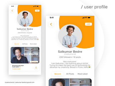 User Profile UI Design ( light mode ) | Saikumar Bedre