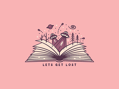Let’s Get Lost a whole new world adobe adventure alien book cacti cactus illustration illustrator read reading space tree trees ufo world