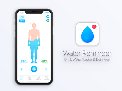 Water Reminder achievement app blue daily drink iphone reminder timer ui ux water