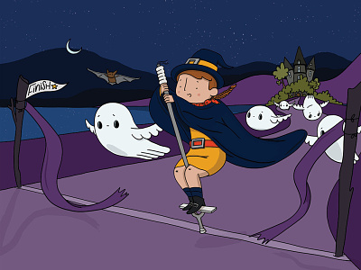Hallowe'en Race bat character design competition ghost halloween haunted house illustration pogo stick publishing race tiny grey witch