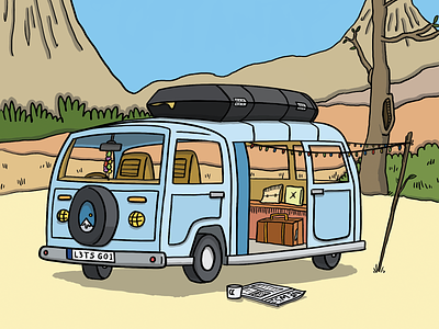 Campervan camper camper van campervan holiday illustration tiny grey travel van vehicle