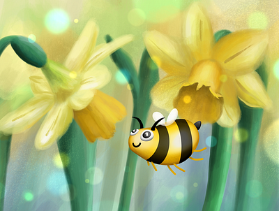 Bee Happy - Stop and smell the Daffodils characterdesign cutedesign design digitalpainting graphic design illustration