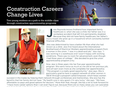 LAANE Construction Careers Fact Sheet careers construction corporate dropcap fact sheet header indesign layout print