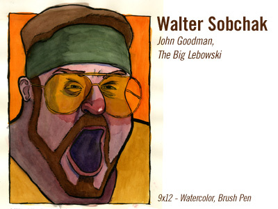 Shomer Fuckin' Shabbos!! brush pen illustration john goodman portrait the big lebowski walter sobchak watercolor