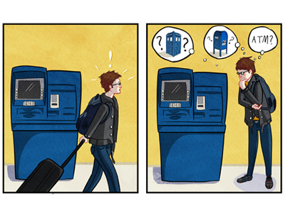 ATM = A Tardis Machine? atm cartoon comic illustration panels photoshop tardis wacom