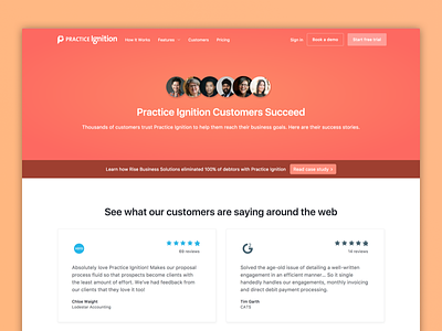Customers Page clean customers design desktop finance gradient landing page reviews testimonials website