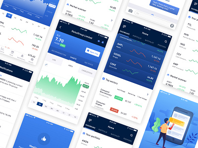 Stock Trading App app blue charts graphs interface ios minimal mobile stock trading ui