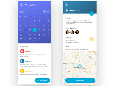 Calendário de eventos app calendar calendar ui design events gradient mobile ux