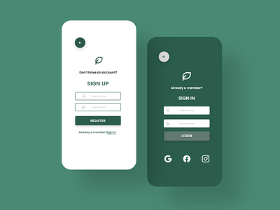 Green Leaf - Sign Up and Sign In app design typography ui vector