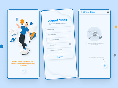 Virtual Class(neumorphism) android app app blue figma neumorphism white