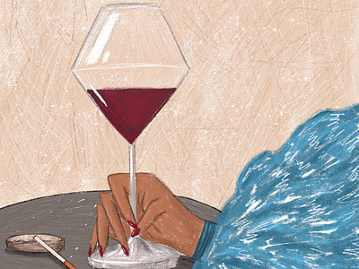 Fashion illustration with a glass of wine