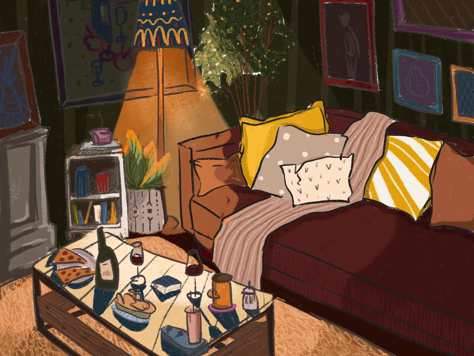 Watching tv show book illustration bookillustration design illustration living room illustration procreate rooms illustration