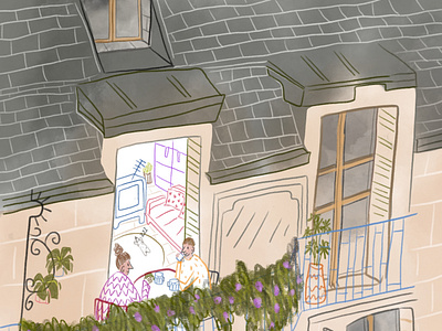 Commercial illustration about two persons chilling in Paris