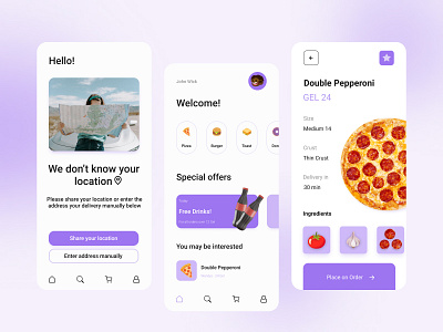 Delivery App app colorful delivery design eat food order purple ui uiux design ux