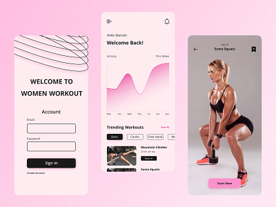 Women Workout App app design female female fitness figma fitness girls girls workout pink ui uiux design ux women women workout workout