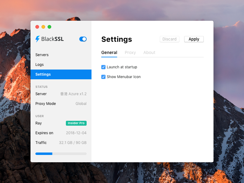 BlackSSL for Mac - Settings server proxy shadowsocks vpn osx mac macos app menubar blackssl