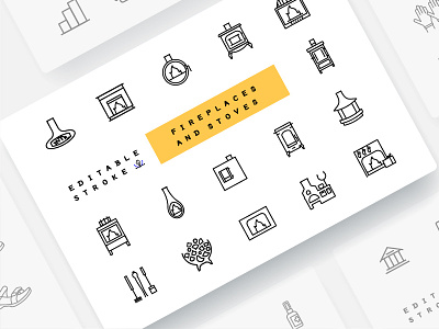 Fireplaces and stoves editable line folk logo outline icons set stoves