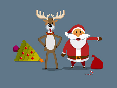 Angry Santa Claus and his friend (deer) 2d banner christmas card deer design flat illustration infographics santa claus ui vector