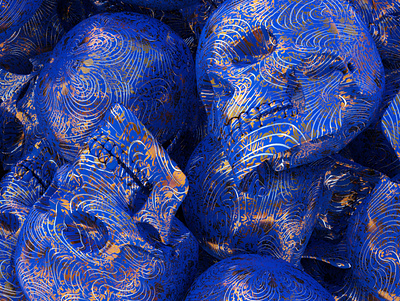 blue 4d arnold cinema design motion pattern render skull