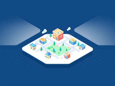 Blockchain internet isometric illustration