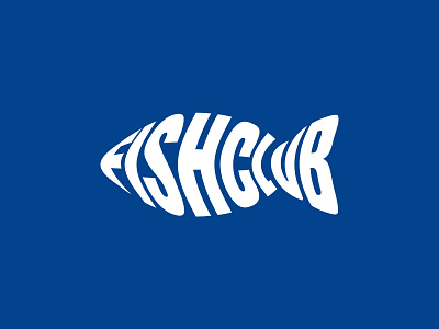 Fish Club blue fish logo minimal type white