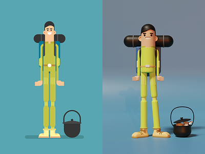 3D character evolution 3d blender camp character cool design man modeling tourist