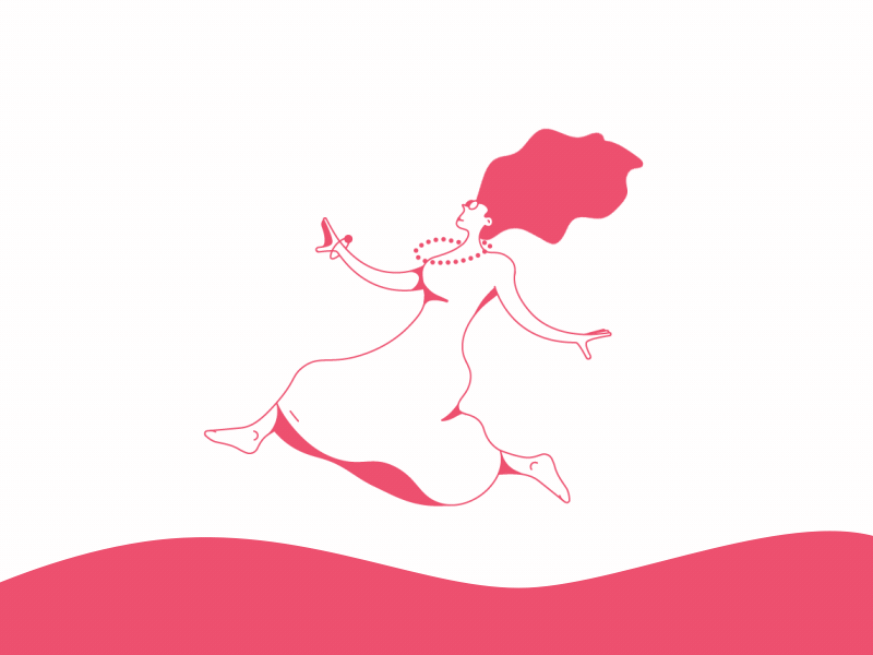 Girl feather neck red character hair jump fly pretty line girl