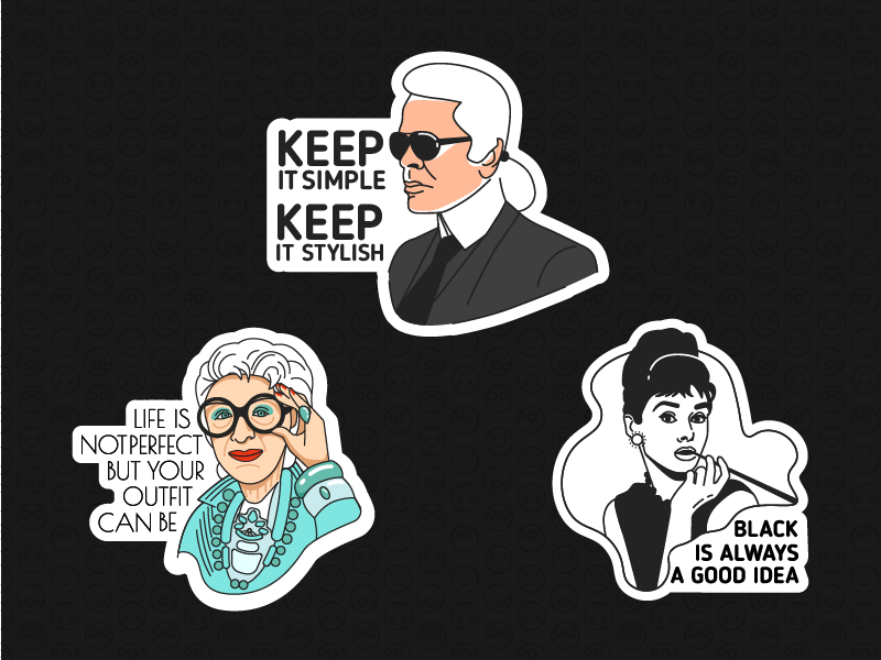 Stickers apfel iris hepburn audrey cool face lagerfeld stickers week fashion ukrainian