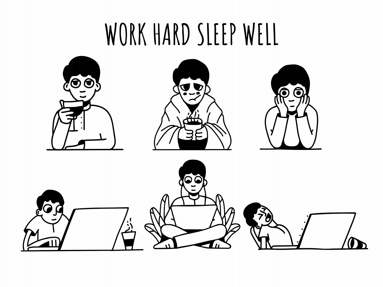 Doodle animation 2d animation character coffee difficulty doodle frame by frame hard illness laptop men sleep vine work