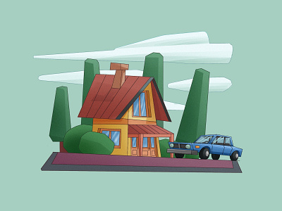 Lanadscape 🏠 🚗 2d art car design house illustration landscape minimal noise photoshop procreate