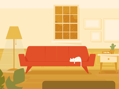 Livingroom / Front view background cat illustration interior room warm