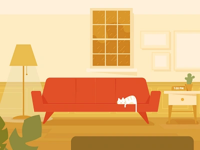 Livingroom / Front view background cat illustration interior room warm