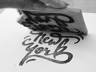 Linocutting / New York black calligraphy handlettering handmade linocut stamp typography