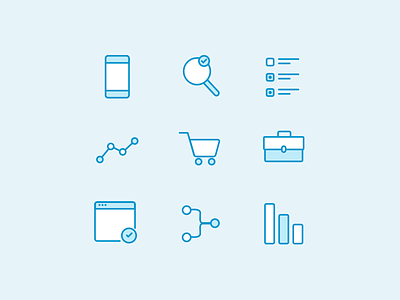 Homepage Icons briefcase checklist data icon iconography icons line mobile search set