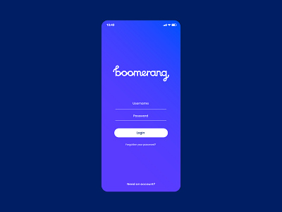 Boomerang app login screen app blue blue and purple gradient brand brand identity branding design hr hr app login screen logo minimal purple simple typography ui ux vector web web design