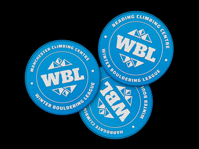 Winter Bouldering League climbing competition logo patches badge brand branding circlular fabric festival logo mockup mountain incon patch rock climbing sports competition sports event sports festival white and blue winter climbing