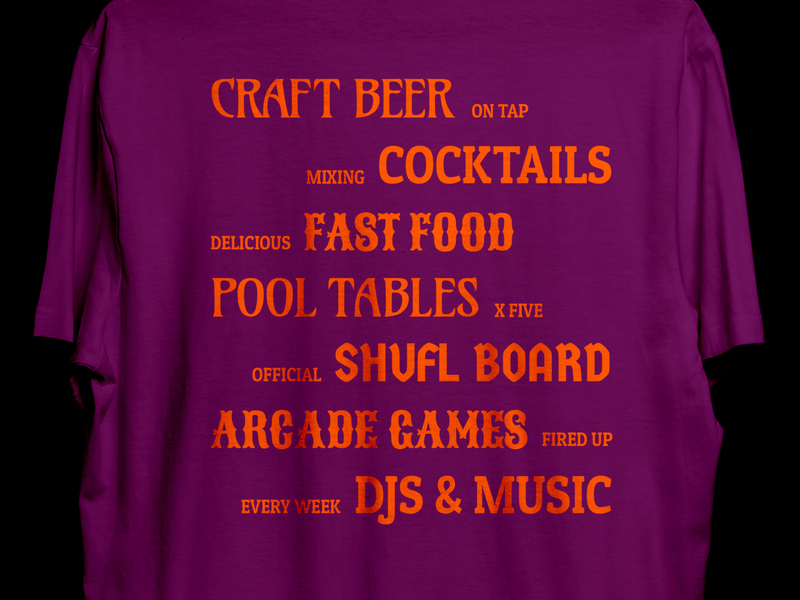 7 Sins bar & restaurant typography exploration arcade branding arcade games bar branding brand brand identity branding carnival cocktails craft beer design fast food font pairing fonts mockup orange pool tables purple restaurant branding t shirt typography