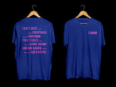 7 Sins bar & restaurant staff tshirts bar branding brand brand identity carnival dark carnival logo mixed typograpghy nightlife restaurant brand seven deadly sins seven sins staff tshirt t shirt t shirt mockup typography uniform