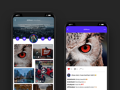 Owly App app design hire ios ios11 iphone8 purple social