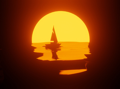 Floating boat near sunset branding design illustration typography