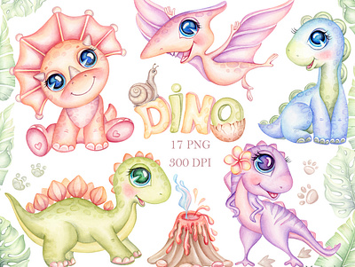 Cute dinosaur clipart baby shower design illustration nursery print