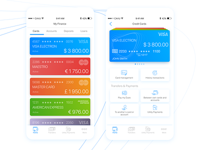 Cards Management in CAVU banking app cavu finance app metryus mobile app mobile design ui design ux design